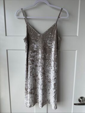 Say What? Crushed Velvet Slip Dress - Taupe